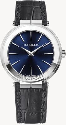 Herbelin Men's Newport Slim (40mm) Blue Dial / Anthracite Grey Leather Strap 19522AP15S