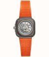 Herbelin Cap Camarat Square Titanium Automatic (40.5mm) Skeleton Dial / Orange FKM Rubber Strap 1846SQTDCMD - alternate view 3