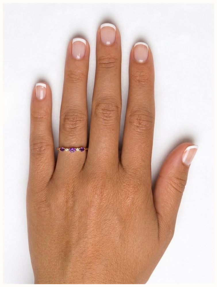 James Moore & Co .02ct Natural Diamond & 3 Amethyst Stones 9ct Yellow Gold Band Ring SM** - alternate view 4