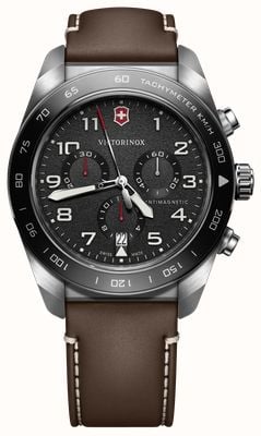 Victorinox Swiss Army Quartz Chronograph (42mm) Black Dial / Brown Leather Strap 242046