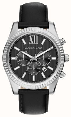 Michael Kors Lexington Chronograph (45mm) Black Dial / Black Leather Strap MK9256