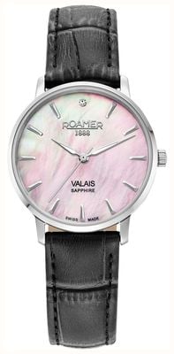 Roamer Women's Valais (32mm) Pink Mother-of-Pearl Dial / Black Leather and Steel Mesh Strap Set 989847 41 10 05