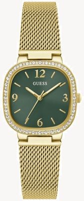 Guess TAPESTRY Crystal (32mm) Green Sunray Dial / Gold PVD Stainless Steel Mesh Bracelet GW0354L5