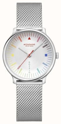 Mondaine Doppio Bauhaus Inspired (33mm) Silver Dial / Stainless Steel Mesh Bracelet MLE.33112.SM