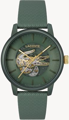 Lacoste Men's 12.12 Automatic (43mm) Green Open Heart Dial / Green Leather Strap 2011384