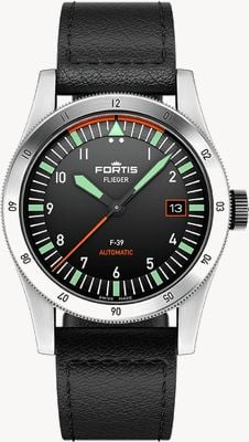 FORTIS Flieger F-39 Automatic Original (39mm) Black Leather Aviator Strap F4220006