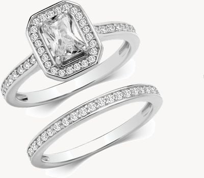 Treasure House LADIES SILVER BRIDAL CZ SET BAND & RING (SIZE N) G7579/N