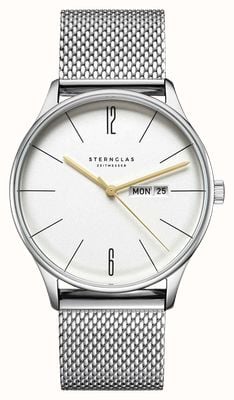 STERNGLAS Berlin Quartz (38mm) Metro Silver Dial / Milanese 20 Stainless Steel Mesh Bracelet S01-BE10-MI04