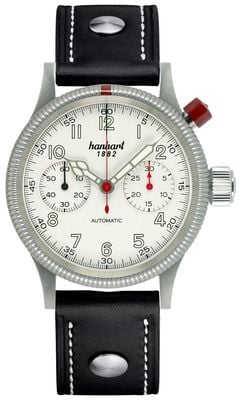 Hanhart PIONEER Mk I Automatic Chronograph (40mm) Antique White Dial / Black Leather Rivet Strap - M 714.200-0010