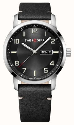 Wenger Swissgear Day/Date Quartz (42mm) Black Dial / Black Leather Strap 01.9041.430