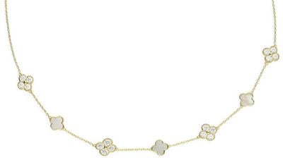 Sterling Silver Gold Plated Clover Mother Of Pearl Necklace H7004/Y