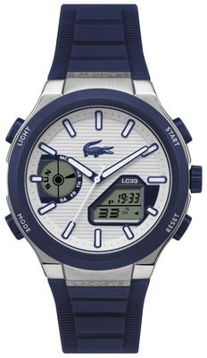 Lacoste Lc33 Dual-Display Multifunction Silver Dial Blue Silicone Strap Watch 2011515