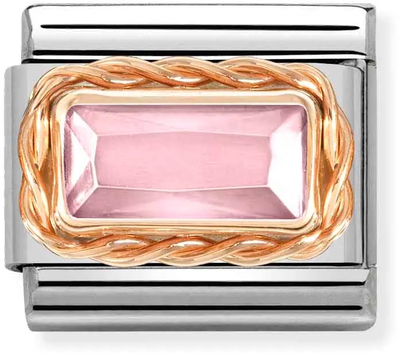 Nomination Classic Pink Facetted Baguette Stainless Steel 9ct Gold Charm 430604/003