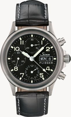 Sinn 356 Sa PILOT Chronograph (38.5mm) Black Dial / Black Cowhide Leather Strap Watch Sapphire Glass 356.070 BLACK LEATHER