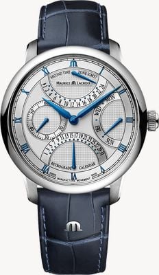 Maurice Lacroix Masterpiece Triple Retrograde Manufacture (43mm) Silver Clous de Paris Dial / Blue Leather Strap MP6538-SS001-110-1