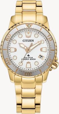 Citizen Eco-Drive Promaster Diver (36.5mm) White Dial / Gold PVD Stainless Steel Bracelet EO2029-54A
