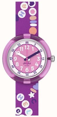 Flik Flak BFF (31.85mm) Pink and White Dial / Purple Friendship Bracelet Patterned Strap FPNP172