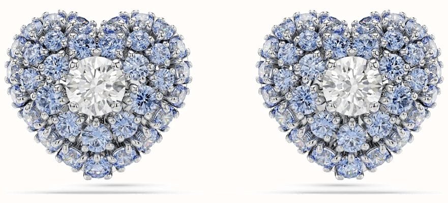 Swarovski Hyperbola Stud Earrings Heart Blue and White Crystals Rhodium Plated 5683576