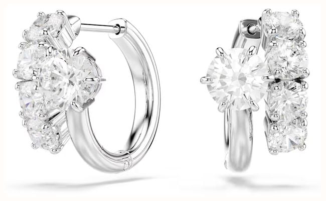 Swarovski Matrix hoop earrings, Round cut, White, Rhodium plated 5753572