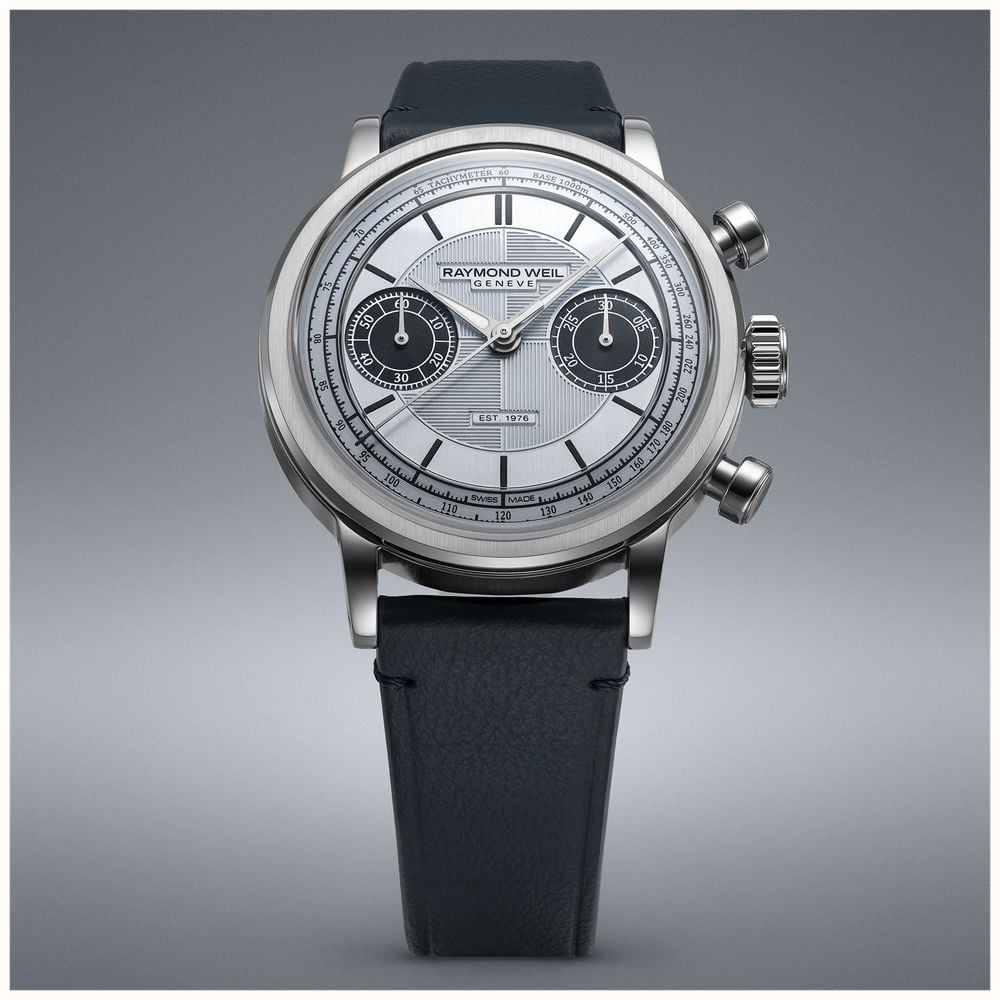 Raymond Weil Millesime Automatic Chronograph Limited Edition (39mm) Light Blue Dial / Dark Blue Leather Strap 7776-STC-65501 - alternate view 4