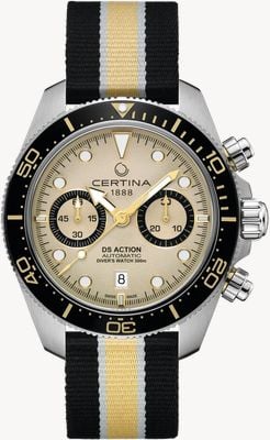 Certina DS Action Diver Chrono (44.6mm) Beige Dial / Striped Fabric Strap C0328271827100