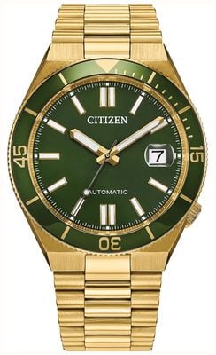 Citizen Tsuyosa Shore Automatic (40mm) Rich Green Sunray Dial / Gold PVD Stainless Steel Bracelet NJ0232-53X