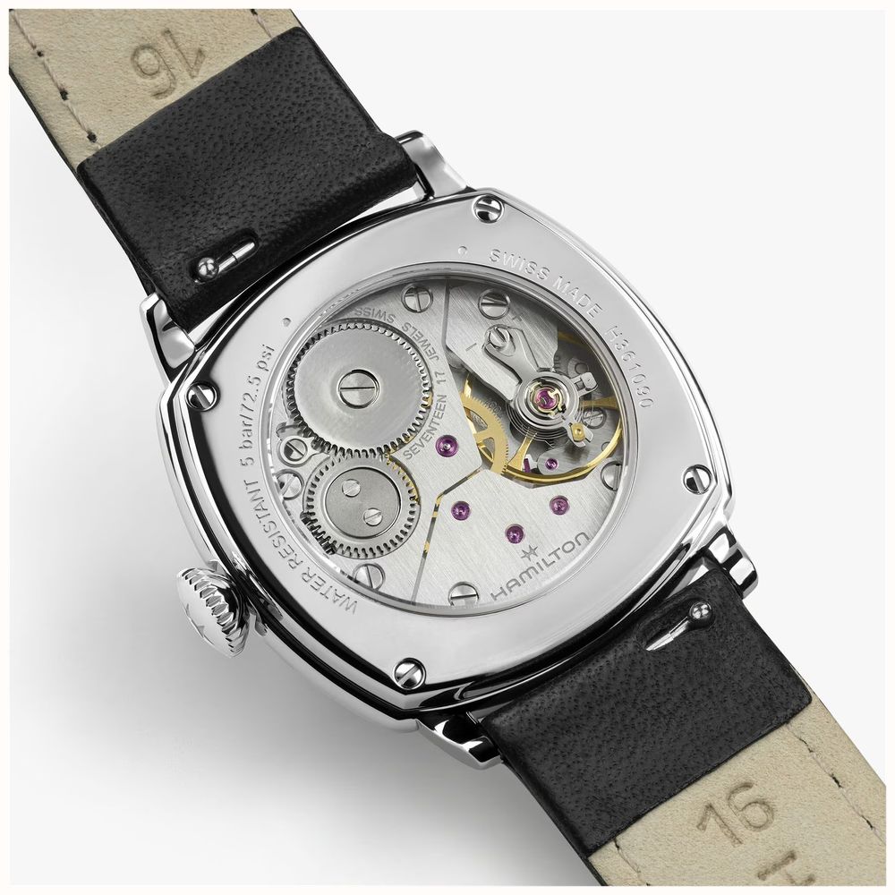 Hamilton American Classic Cushion Mechanical (30mm) Enamel White Dial / Black Leather Strap Watch H36109720 - alternate view 6