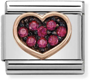 Nomination Classic Heart Red CZ Crystals Link Steel & Bonded Rose Gold Charm 430311/01
