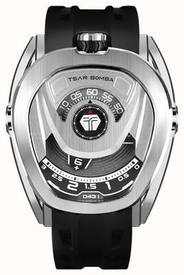 TSAR BOMBA Reactor Series Automatic (44mm) Silver & Black Dial / Black FKM Rubber Strap TB8213A-02