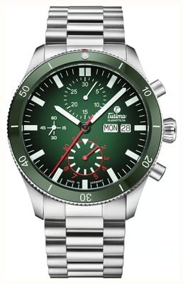 Tutima Glashütte Grand Flieger Airport Automatic Chronograph (41mm) Green Dégradé Dial / Stainless Steel Bracelet 6407-04