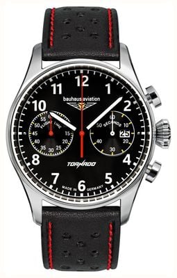 Bauhaus Aviation Tornado Quartz Chronograph (42mm) Black Dial / Black Leather Strap 2770-2