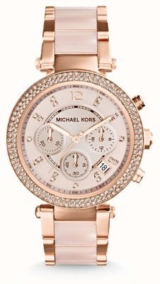 Michael Kors Women's Parker Pink and Rose-Gold Toned Chronograph Watch MK5896
