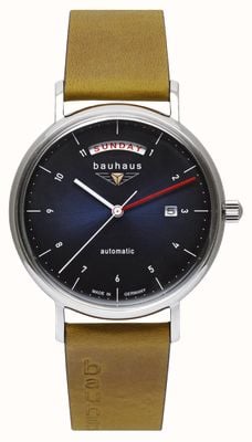 Bauhaus Classic Day-Date Automatic (41mm) Dark Blue Dial / Brown Leather Strap 21623