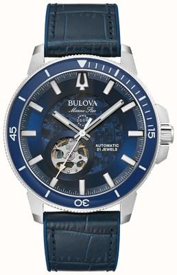 Bulova Men's Marine Star Automatic | Blue Dial | Blue Leather Strap 96A291