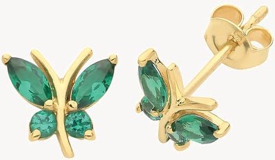 9ct Gold Green Cz Butterfly Stud Earrings ES1602E
