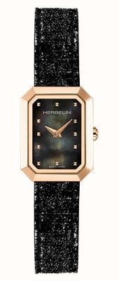 Herbelin Octogône Quartz (20.4mm) Black Mother of Pearl Dial / Glossy Black Leather Strap 17446PR49