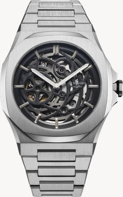 D1 Milano Mechanical Silver (41.5mm) Black Skeleton Dial / Stainless Steel Bracelet SKBJ10