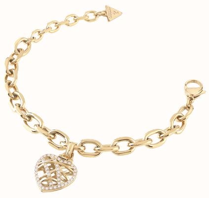 Guess Gold Plated Stainless Steel Heart Cage & Chain Bracelet JUBB03094JWYGL