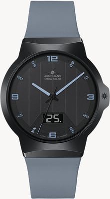 Junghans Force Mega Solar (40.4mm) Black Dial / Blue Grey Silicone Strap 18/1401.00