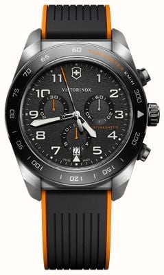 Victorinox Swiss Army Quartz Chronograph (42mm) Black Dial / Black & Orange Rubber Strap 242050