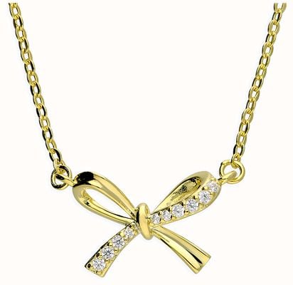 Sterling Silver Gold Plated Bow CZ Necklace H6941/Y