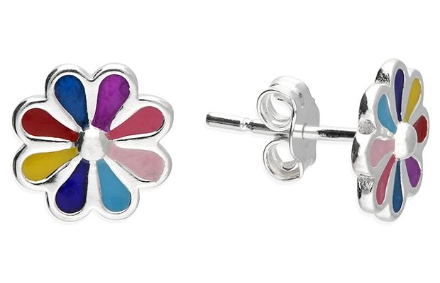 James Moore CME H6249/S Silver Multi Enamel Flower Stud Jewellery