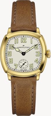 Hamilton American Classic Cushion Mechanical (30mm) Sandblasted Beige Dial / Brown Leather Strap Watch H36119520