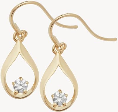 Treasure House 9ct Yellow Gold Cubic Zirconia Fish Hook Drop Earrings ES454