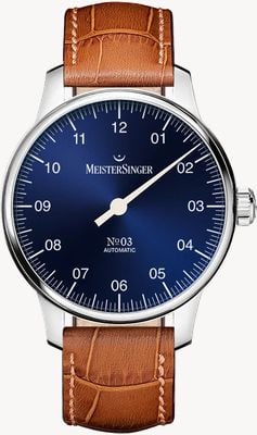 MeisterSinger N°03 (38mm) Blue Dial / Cognac Brown Leather Strap BM9908