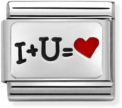 Nomination Classic OXIDIZED PLATES In Steel Enamel And 925 Silver I And U HEART Charm 330208/51