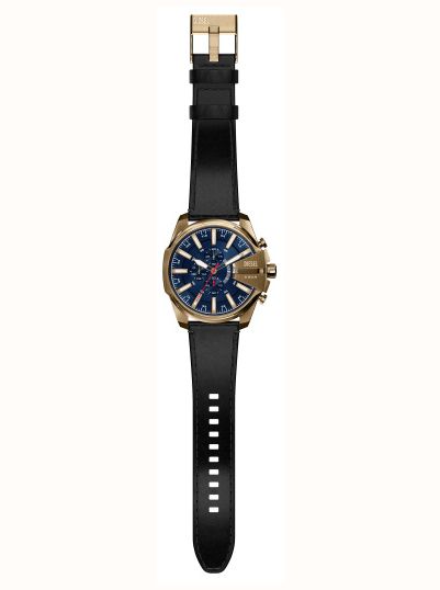 Diesel Mega Cheif Black Leather Blue Dial Watch DZ4732 - alternate view 4