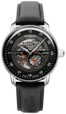 Zeppelin Captain's Line Small-Seconds Automatic (42mm) Black Open Heart Dial / Black Leather Strap 8664-2
