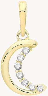 Treasure House 9ct Yellow Gold Cubic Zirconia Crescent Moon Pendant PN1276