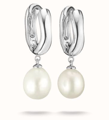 Thomas Sabo Bold Elegance Sterling Silver Freshwater Pearl Drop Hoop Earrings CR766-082-14